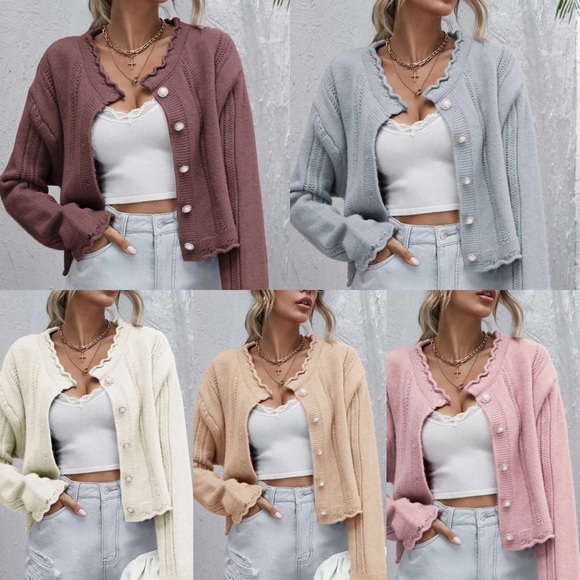 Trendy Granny Cardigan Knit Sweater Pink Pearl - Picture 5 of 5